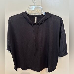 Athleta Black Sheer Short Sleeve Hoodie Top